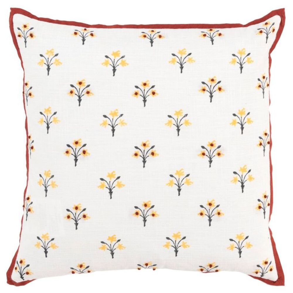 Rizzy Home 20"x20" Red Border Floral Poly Filled Throw Pillow